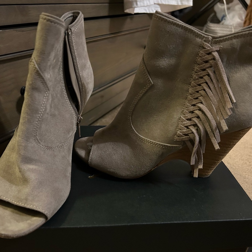 Carlos by Carlos Santana Taupe Fringe Ankle Booties